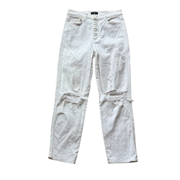 7 for All Mankind Denim High Waist Cropped Straight Leg Jeans Women's 28 White - Picture 1 of 15